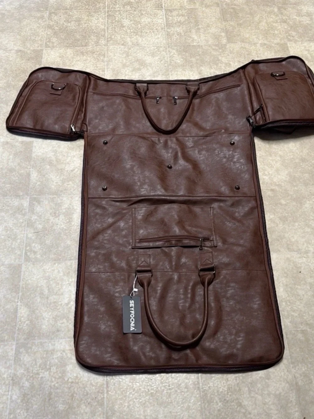 Men's Brown Faux Leather Duffel Bag